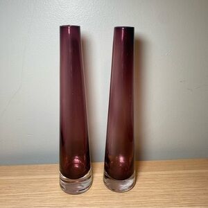 Set Of 2 Sea GlasBruk Kosta Sweden Minimalist Bud Vase Purple Pink‎ Rare